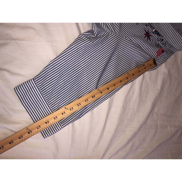 Quacker Factory Shirt Size XL Tie Front Embroidered Blue Nautical Patriotic - Picture 7 of 8